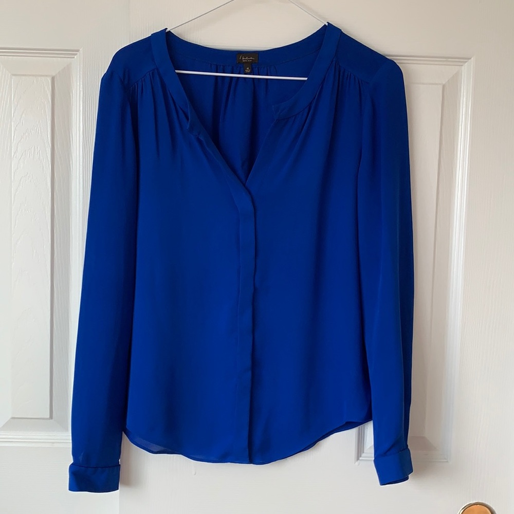 Aritzia t babaton bright blue silk button down blouse XS